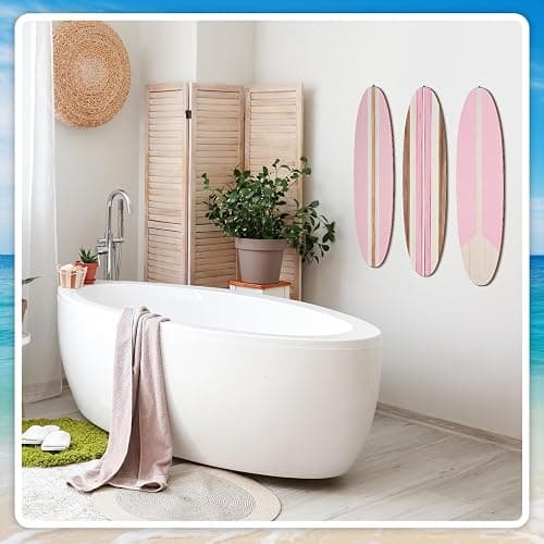 Gerrii 3 Pieces Surfboard Wall Decor 23.6" x 5.4" Preppy Beach Room Decor Aesthetic Large Wooden Cute Beachy Tropical Wall Art for Surfer Bedroom Living Room Bathroom Decorations(Pink) thumbnail 4