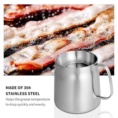 68oz 304 Stainless Steel Deep Fryer Pot with Basket & Strainer, Large Capacity Bacon Grease Container for Kitchen,Frying, Cooking, Camping,Oil Filter Container - Dishwasher Safe (68oz/2L/2.1Qt) thumbnail 8