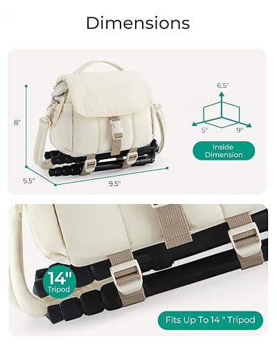 BAGSMART Small Camera Bag, DSLR Camera Case for Camera Lens & Accessories, Ultra-Light Compact Crossbody Camcorder Bags with Rain Cover/Tripod Straps, Irovy White thumbnail 2