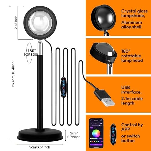 Molemyn Sunset Lamp Projector with APP Control - 21 Color Clhanging LED Sunset Light, 180° Adjustable for Photography, Bedroom Decor, Party, Wedding, Mood Lighting thumbnail 2