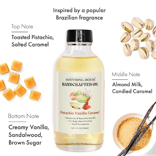 Soothing House Pistachio Vanilla Caramel Body Oil - Nourishing Body Moisturizer for Soft, Glowing Skin with Jojoba & Almond Oil (4 fl oz) thumbnail 3