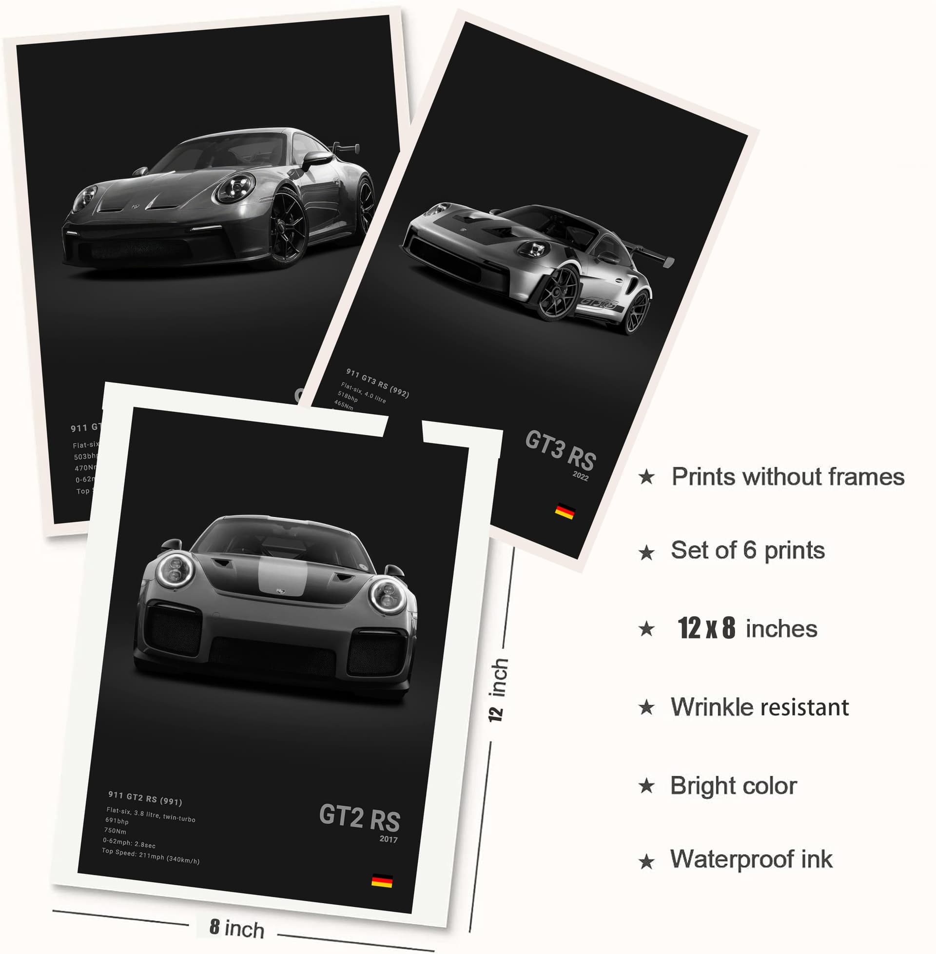 911 GT3RS Poster Car Posters Racing Car Canvas Wall Art Vintage Super Car Poster For Boy's Bedroom Aesthetic (Unframed 8x12 Inch) thumbnail 5