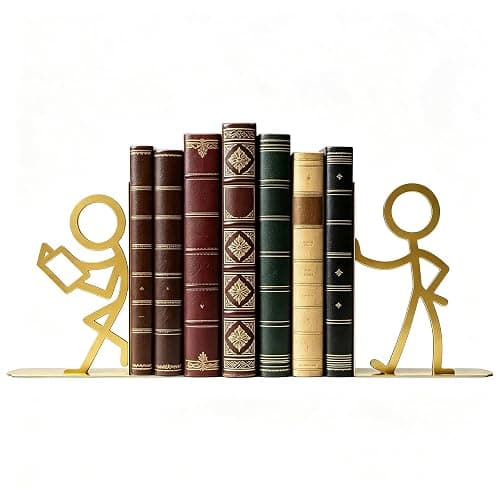 Metal Bookends People Book-end, Decorative Cute Book Ends for Shelves in Home Office Desk, Bookshelf Decor & Gift, Stable Storage (Gold Readers) - Image 1