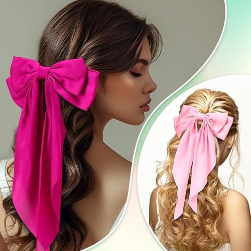 Mimorou 25 Pcs Satin Hair Bows Bulk Silky Big Hair Bows for Women Oversized Long Tail Ribbons Large Knot Clips Barrettes for Holiday Gifts(Plain) thumbnail 4