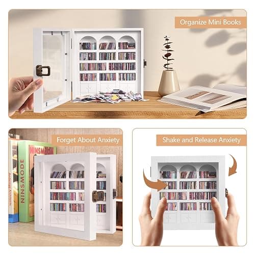 Anxiety Bookshelf – Mini Books Display for Stress Relief and Fun Decor, Perfect Decorative Miniature Library for Book Lovers, Ideal for Home Decor, Office Décor, and Thoughtful Gift Giving - White thumbnail 4