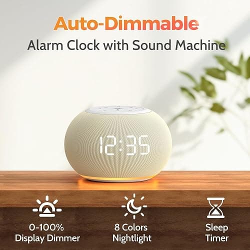 Reacher Auto-Dimmable Alarm Clock White Noise Machine with Night Light, 20 Soothing Sounds, Sleep Timer, Fabric LED Display, Precise Volume Control, Small Sound Machine for Nursery, Baby thumbnail 2