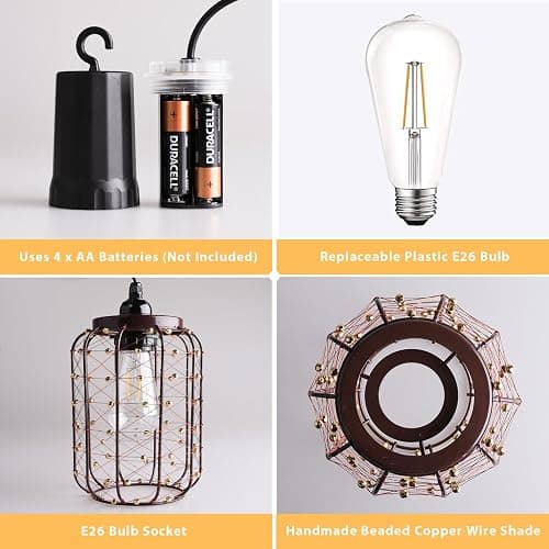 ALL FORTUNE Battery Operated Hanging Outdoor Chandelier, Battery Pendant Light 4 AA Battery-Powered for Gazebo, Pergola, Porch, Patio, Outdoor Decor Lighting thumbnail 5