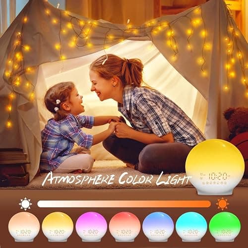 Tuerthy Reveil Lumineux, Réveil Intelligent pour Enfants Adultes, Reveil Matin Simulateur d'Aube et Crépuscule, Snooze,7 Sons Naturels, FM Radio Réveil, Veilleuse LED 7 Couleurs, Lampe de Chevet thumbnail 3