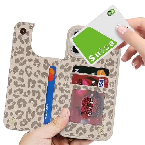 iCoverCase Compatible with iPhone 16 Pro Wallet Phone Case with Card Holder for Women Men, [RFID Blocking] Card Slots PU Leather Protective Wallet Case 6.3 Inch (Beige Leopard) thumbnail 9