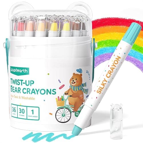 JUPITEARTH 36 Color Twist Crayons for Toddlers 1-3 and Kids 4-8, Non-Toxic Washable Crayons 2-4, Ultra-Silky Easy-Grip Art Supplies, Ideal Coloring Gift for Boys and Girls - Image 1