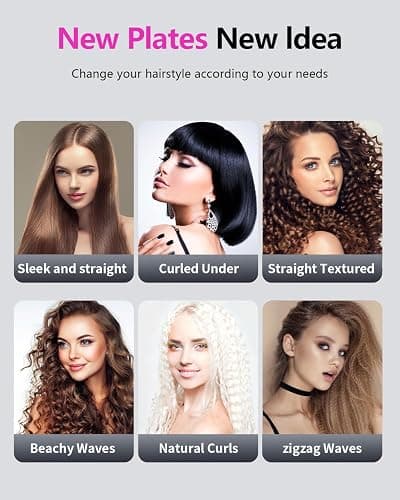 Hair Crimper Waver, Professional Hair Straightener Beach Waves Curling with 4 Interchangeable Ceramic Plates | Auto Temp Control for All Hair Types | Quick Heat Wide Plate Styling Tool & Straightener thumbnail 4