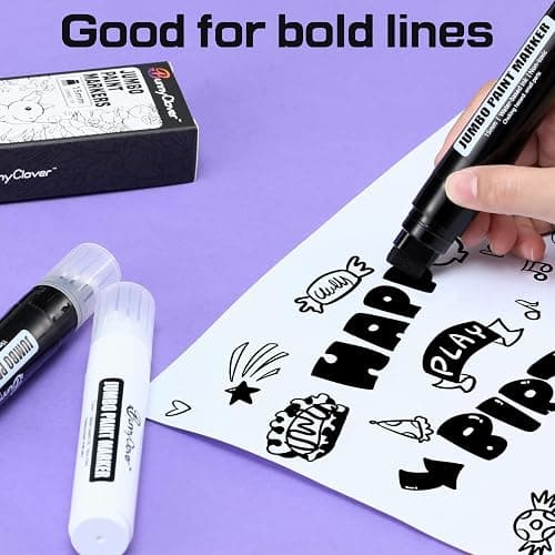 Bunnyclover Paint Markers Pens, 2 Pack of Black and White, Premium Permanent Acrylic Paint Pens Markers for Tagging, Signs, Stone, Wood, Ceramic, Non-Toxic,15mm Jumbo Tip thumbnail 6
