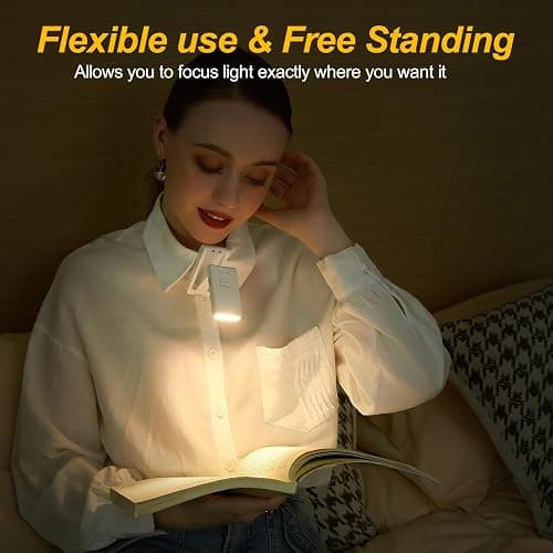 ZKLiLi Book Light Clip on Reading Light for Bed, USB Rechargeable Book lamp, Book Gifts for Women Men, Portable 3 Color Dimmable LED Small Book Accessories for Reading Lovers (Book Light) thumbnail 5