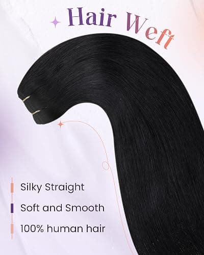 LaaVoo Tressen Extensions Echthaar Schwarz 70cm 140g Extensions Echthaar Tressen Doppelt Tressen Weft Extensions Echthaar Glatt #1 thumbnail 3