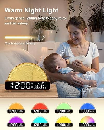 HAODINGMAI Sunrise Alarm Clock Wake Up Light with Sunrise Simulation White Noise Machine Touch Control Bedside Lamps Colors Atmosphere Lamp 30/60/90 Sleep Timer 13 Nature Sounds - Wood thumbnail 4