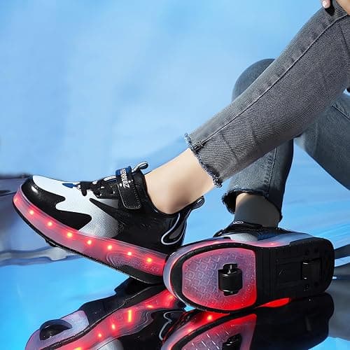 GIMKOUNN Roller Shoes Girls Sneakers USB Rechargeable 2 Wheels Shoes Roller Skates for Beginner Trainers 16 Modes LED Light Up Flashing Sneaker for Unisex Kids Skate Boys Stylish Footwear Gifts thumbnail 3