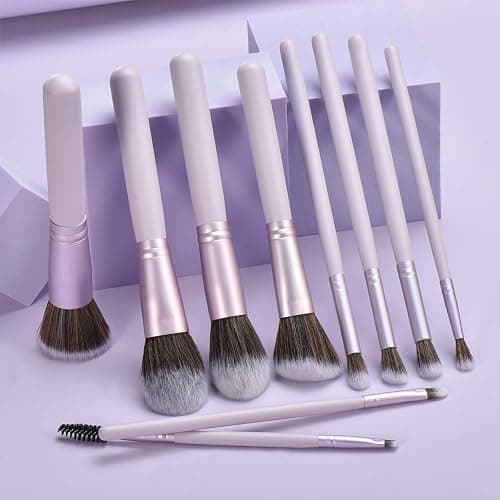 YJ-Anyue 10-Piece purple Wooden Makeup Brushes Set, Professional Foundation Concealer Contour Eyeshadow Kabuki Brushes, Premium Synthetic Bristles for Liquid Powder Cream thumbnail 3