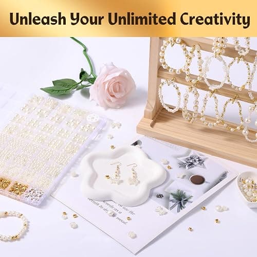 Funtopia 1860pcs Beads Bracelet Making Kit, 5 Sizes Round White Pearl Beads, Multi-shape Pearls and Gold Spacer Bead, Assorted Bead for Jewelry Making, DIY Art Crafts for Women Girls thumbnail 2