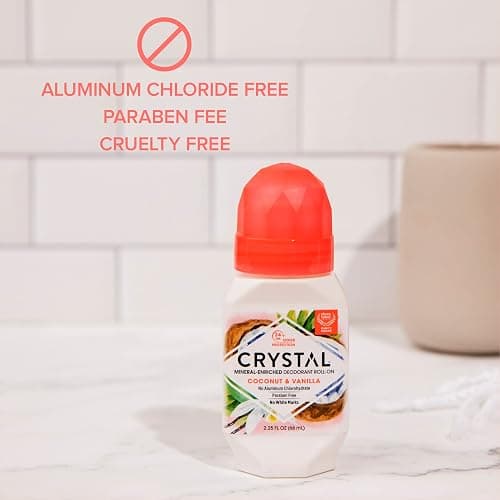 CRYSTAL Mineral Deodorant Coconut Vanilla Roll-On Body Deodorant With 24-Hour Odor Protection, Paraben Free, 2.25 FL OZ (Packaging May Vary) (2.25 Fl Oz/66ml) thumbnail 4