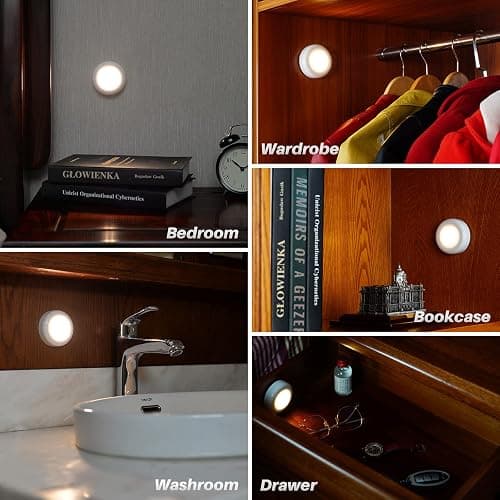 STAR-SPANGLED Push Tap Light, 2.8” Mini Night Touch LED Puck Lamp, Portable Under Cabinet Lighting AAA Battery Operated Powered, DIY Stick On Lights for Closet, Counter, Kitchen, Warm White, 5 Pack thumbnail 7