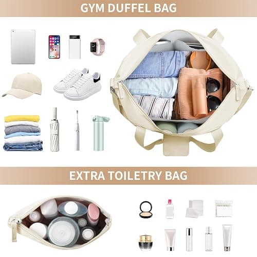 ETRONIK Gym Bag for Women, Personal Item Travel Bag with Shoes Compartment, Weekender Overnight Duffel Bag with Wet Pocket & USB Charging Port, Carry On Bag for Women, Travel, Gym, Weekend (Beige) thumbnail 5