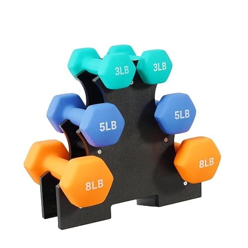 Fitvids Colored Neoprene Dumbbell Set with Rack, Multiple Weight Options, 20LBS, 32LBS, 50LBS and 56LBS Sets - Image 1