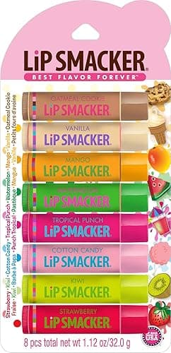 Lip Smacker Original & Best Holiday Flavored Lip Balm Party Pack, Oatmeal Cookie, Vanilla, Mango, Watermelon, Tropical Punch, Cotton Candy, Kiwi, Strawberry, Clear