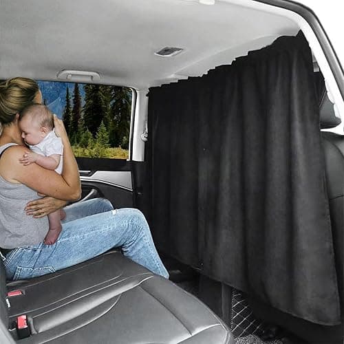 MEEWOO Car Divider Privacy Curtain, Blackout Suede Sun Shade Cover Front & Rear Seat Partition Space Divider Auto Van Truck Interior Accessories for Family Travel Camping Baby Sleeping (Black, Small) - Image 1
