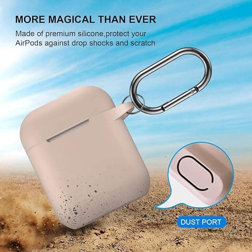 ATUAT Compatible with AirPods Case Cover, Full Protective Silicone Skin Dust-Proof Designed for Apple AirPods 1st 2nd Generation with Keychain, Front LED Visible, Tan/Milk Tea thumbnail 2