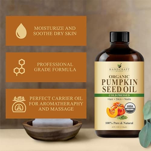 Handcraft Blends Cold-Pressed Organic Pumpkin Seed Oil in Glass Bottle - 4 Fl Oz - 100% Pure and Natural - Premium Grade Carrier Oil for Hair, Skin, Nails - Ayurvedic Skin Care thumbnail 4