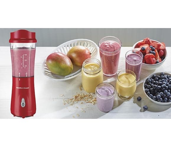 Hamilton Beach Portable Blender for Shakes and Smoothies, 14 Oz BPA Free Travel Cup & Lid, Durable Stainless Steel Blades, Personal Smoothie Blender, Red (51101RV) thumbnail 2