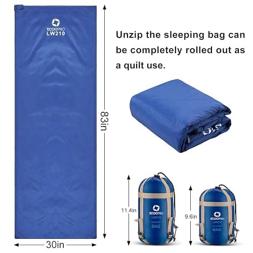 ECOOPRO Warm Weather Sleeping Bag - Portable, Waterproof, Compact Lightweight, Comfort with Compression Sack - Great for Outdoor Camping, Backpacking & Hiking-83 L x 30" W Fits Adults thumbnail 3