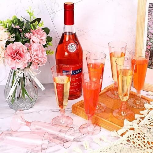 MIIDNTLX Champagne Flutes Plastic,25 Pack Wine Glasses,Disposable Champagne Glasses,5 Oz Pink Shot Cups,New Year Christmas Party Wedding Birthday Graduation Drinking Dessert Cocktail Cups Decorations thumbnail 5