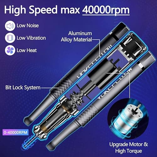 Yokefellow Nail Drill Machine, 40000 RPM Rechargeable & Desktop Portable Engraving Drill for Glass Engraving Pen Tools Grey thumbnail 2