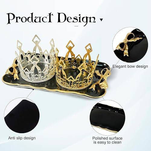 Warmtree Bow Jewelry Tray, Coquette Trinket Dish, Vanity Decor | Decorative Tray for Jewelry, Towel, Storage, Rings, Bracelets, Earrings, Cosmetics, Retro Design for Room Decor, Black thumbnail 4