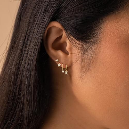Stud Earrings for Women Dainty Small Hoop Earrings 14K Gold/Silver Plated Cartilage Earring Set CZ Dangle Huggie Earrings Lightweight Hypoallergenic Earrings Trendy Multiple Piercings Jewelry thumbnail 3