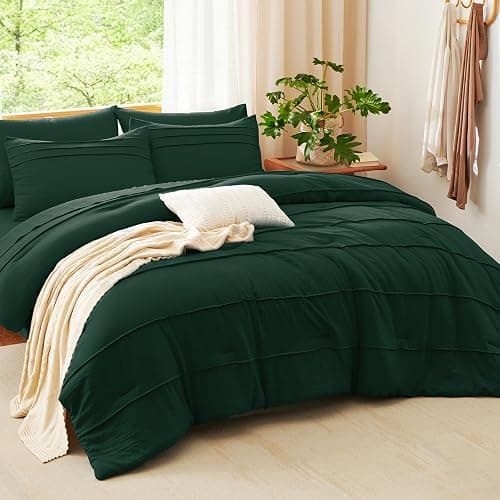 CozyLux Full Size Comforter Sets Emerald Green, 7 Pieces Soft Pinch Pleat Bed in a Bag Full Comforter Set with Sheets, Bed Set with Down Alternative Comforter, Sheets, Pillowcases & Shams thumbnail 8