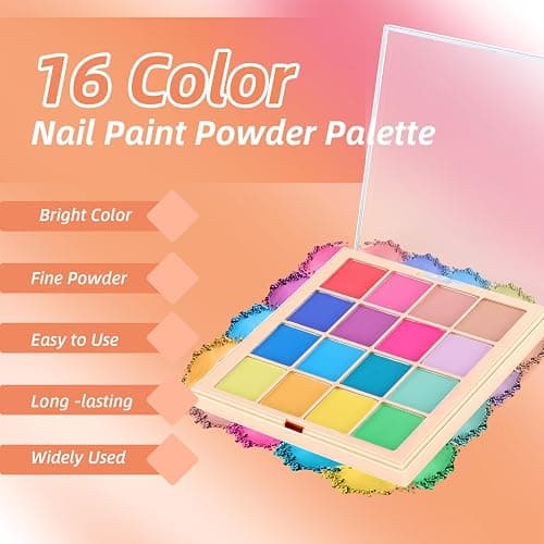 Nail Pigment Powder Palette Set, 16 Bright Colors Ombre Nail Powder Palette French Aura Nails Ombre Nail Brush Nail Long-lasting Manicure Art DIY Accessories (07) thumbnail 2