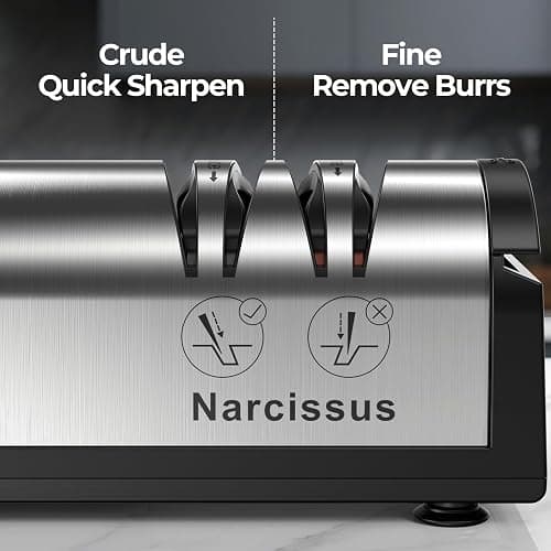 Narcissus Knife Sharpener, Professional 2 Stage Electric Knife Sharpener for Quick Sharpening & Polishing, with Scissors Sharpener and Metal Dust Collection Box, Stainless Steel, Silver thumbnail 4