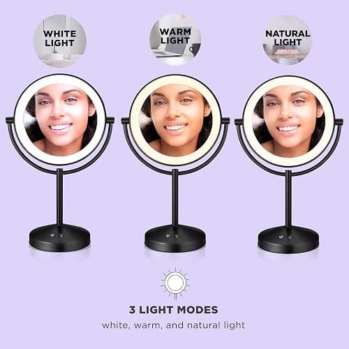 Conair Lighted Makeup Mirror, Double-Sided LED Vanity Mirror with 1X/10X Magnification, 3 Light Settings, 3 Modes, 360° Rotation, Matte Black Finish thumbnail 3