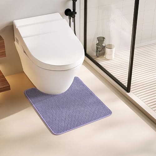 TYUU Toilet Rug, Thin Toilet Rugs U Shaped Washable Non Slip Absorbent Quick Dry Low Pile Toilet Mat, Lavender 20"x24" U Shape - Image 1