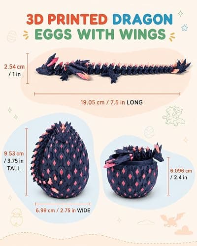 3D Printed Dragon Eggs with Wings,Articulated Crystal Animals Fidget Toy,Stuff Fun Gifts for Adults Teens Boy Dinosaur Eggs Toy thumbnail 7