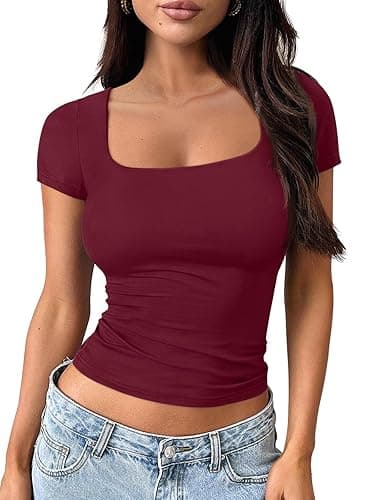 Trendy Queen Tshirts Shirts for Women Double Lined Going Out Crop Tops 2025 Spring Summer Workout Y2k Clothes Beach Fashion