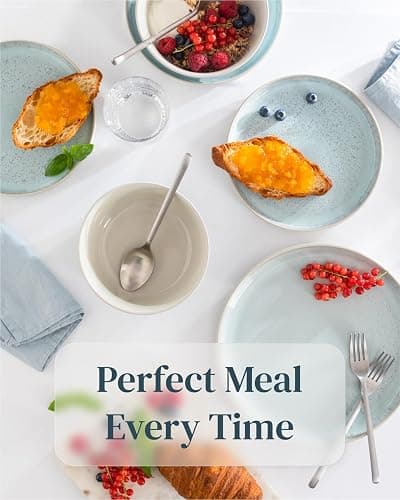 24 Piece Dinnerware Sets for 8 - Modern Style Stoneware Dinnerware Set - Microwave Safe Dinner Plates and Bowls Sets for 8, Ceramic Dish Set, Bowl and Plate Sets for 8, Beige Light Blue Set for 8… - Set (24pcs) - light / beige-blue thumbnail 4