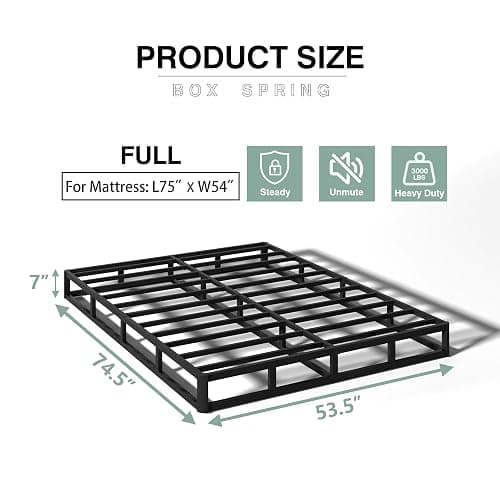 TROZULER 7 Inch Box Spring Full Size Bed, Heavy Duty Metal Mattress Foundation, 3000 lbs Capacity, High Profile, Noise-Free, Easy Assembly with Fabric Cover thumbnail 2