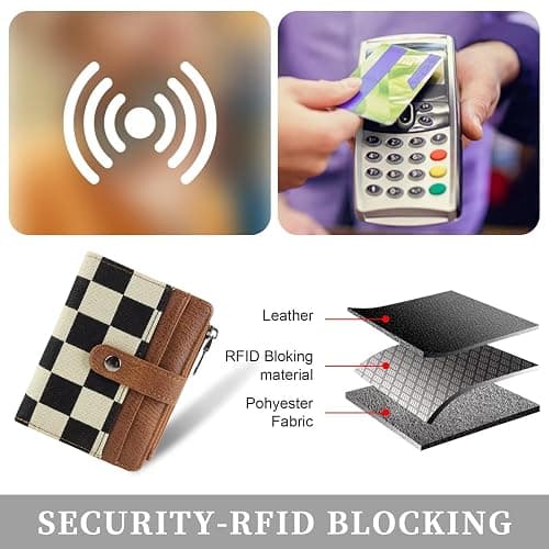 MAIITRIP Small Checkered Wallet for Women,RFID Blocking PU Leather Bifold Wallet,Cute Compact Credit Card Holder Purse with 8 Card Slots,ID Window and Coin Pocket(brown) thumbnail 6