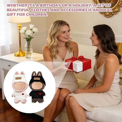 EUPSIIU 2 Pack Doll Outfits, 17CM Black & White Heart-themed Doll Outfit for Clothing with Hat, Cute Dress-Up Set for Plush Dolls & Dolls Accessories (Black,White) thumbnail 7