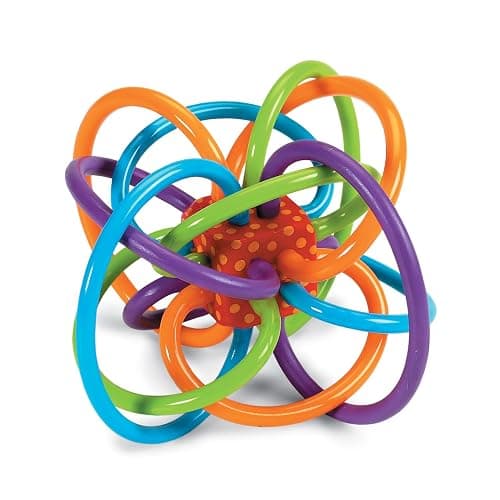 Manhattan Toy Winkel Rattle & Sensory Teether Toy, Blue/Green/Orange, 5 Inch x 4 Inch x 3.5 Inch - Image 1