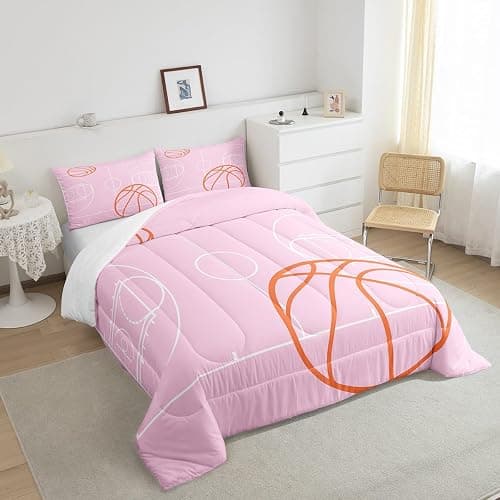 Feelyou Full Basketball Comforter Set Boys Girls Basketball Court Bedding Set for Kids Women Men Ultra Soft Pink Comforter Sport Quilt Set Room Decor thumbnail 4