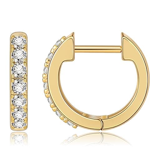 Gacimy Gold Huggie Earrings for Women 14K Real Gold Plated, Small Cubic Zirconia Cartilage Hoop Earrings Cuffs for Women - Image 1